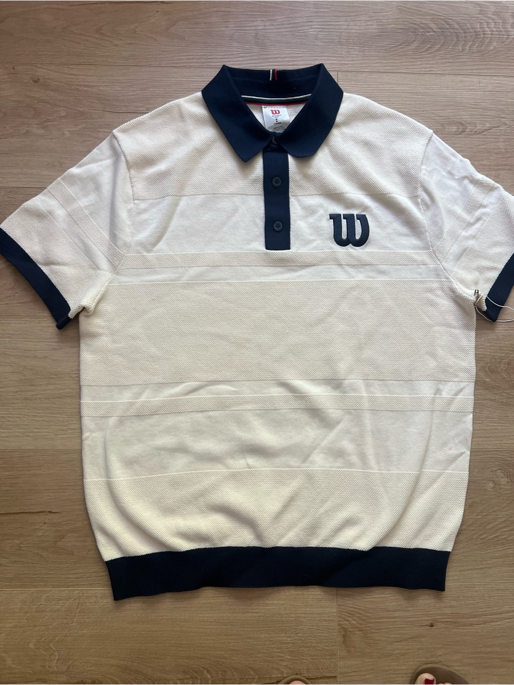 Wilson Cream Polo with Navy Collar and Trim - Picture 3 of 5